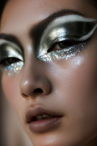 Luminous Cyber Glitz style reference image — macro beauty portrait