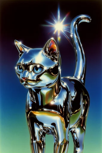 Prismatic Chrome Retro-Futurism style reference image — neon gradient background