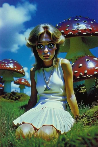 Tactile Surrealist Dreamscape style reference image — vibrant blue sky background