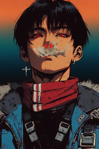 Vintage Cybernetic Pulp style reference image — 90s anime aesthetic