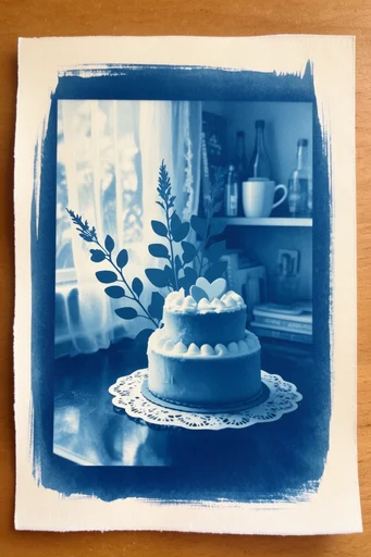 Ethereal Botanical Cyanotypes style reference image — analog photography process