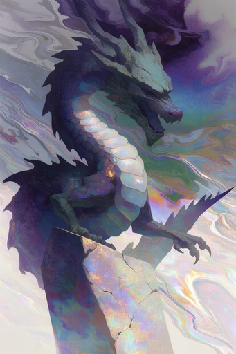 Iridescent Spectral Surrealism style reference image — deep violet and teal palette
