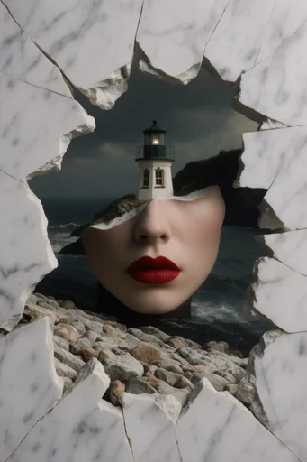 Surreal Avant-Garde Portraiture style reference image — crimson red accents