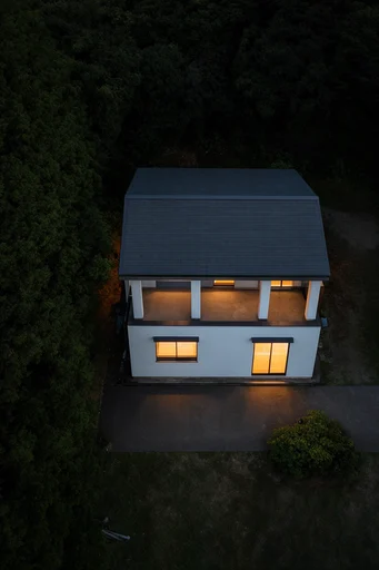 Nocturnal Aerial Minimalism style reference image — warm golden glow