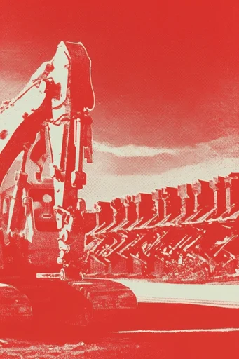 Gritty Industrial Zinecore style reference image — duotone crimson and cream