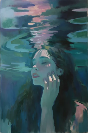Ethereal Submerged Expressionism style reference image — deep teal and indigo palette