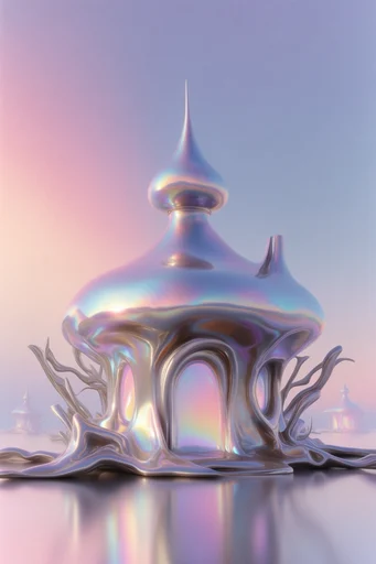 Iridescent Liquid Futurism style reference image — surreal 3D fluid shapes