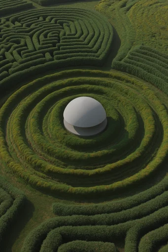 Surreal Botanical Minimalism style reference image — high-angle aerial perspective
