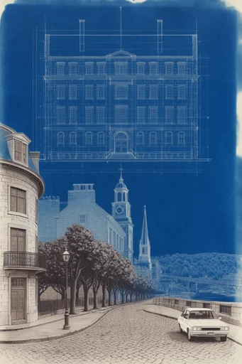 Architectural Cyanotype Abstraction style reference image — Prussian blue cyanotype