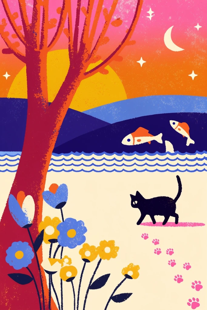 Textured Retro Folk Graphics style AI image example 2