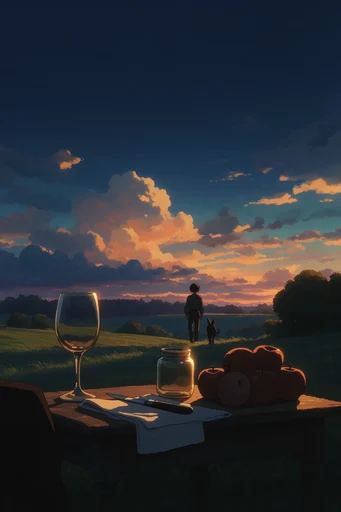 Nostalgic Cinematic Anime style reference image — golden hour rim lighting