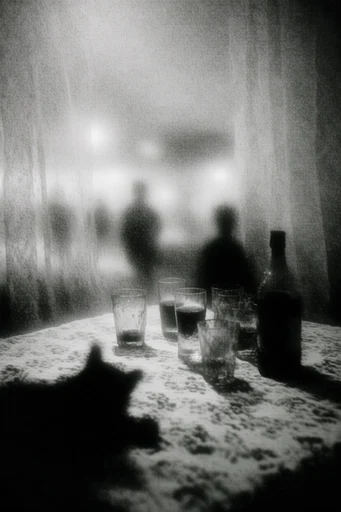 Cinematic Monochrome Noir style reference image — heavy film grain