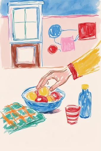 Expressive Folk Scribble style reference image — vibrant retro color palette