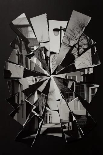 Fractured Monochrome Assemblage style reference image — monochrome collage
