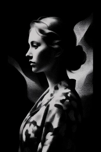 Gritty Chiaroscuro Noir style reference image — stark chiaroscuro