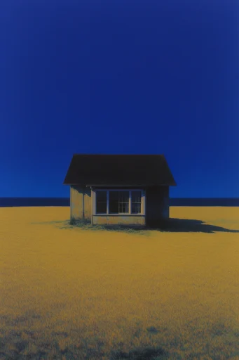 Saturated Surrealist Minimalism style reference image — cobalt blue sky