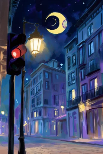 Luminous Nocturnal Whimsy style reference image — high-contrast indigo and gold