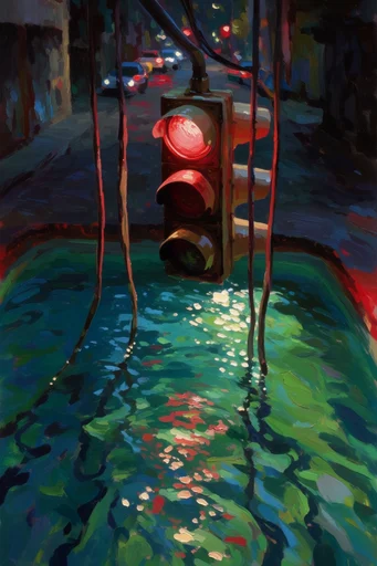 Luminous Impasto Waters style reference image — emerald and teal palette