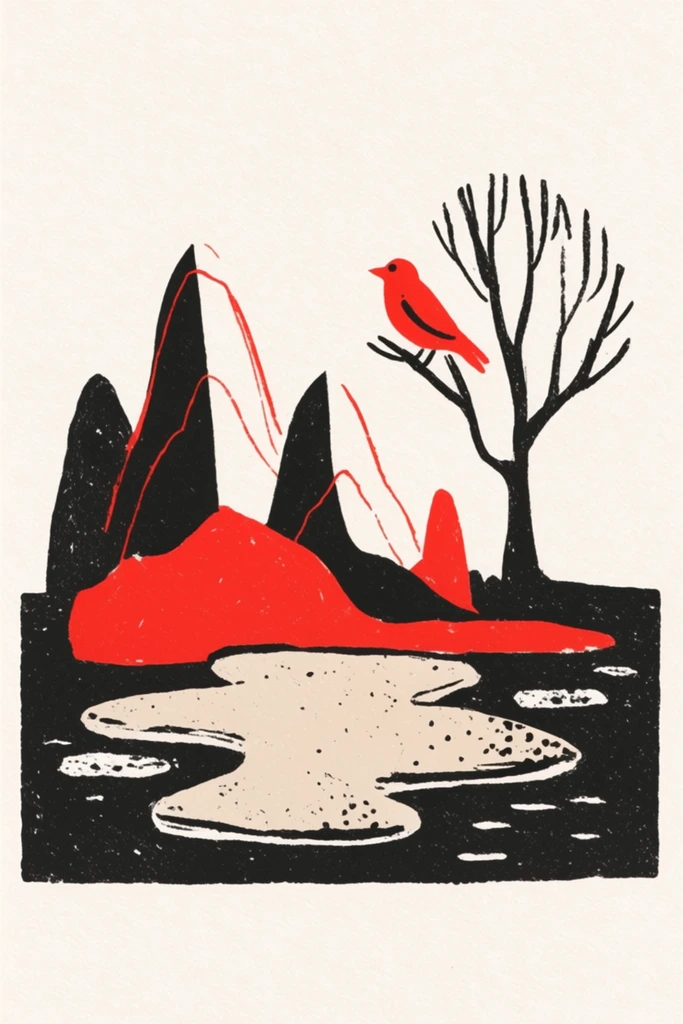 Textured Minimalist Printmaking style AI image example 2