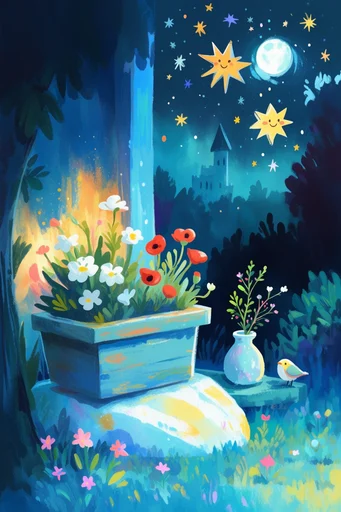 Luminous Nocturnal Storytelling style reference image — retro-futuristic charm