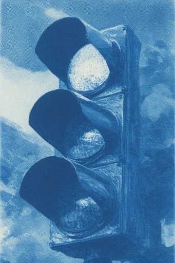 Nocturnal Cyanotype Dreamscape style reference image — tactile film grain
