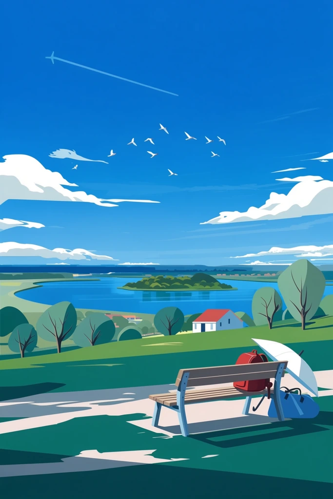 Mid-Century Vector Travelogue style AI image example 2
