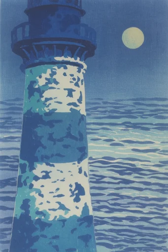 Ethereal Indigo Woodblock style reference image — vintage paper texture
