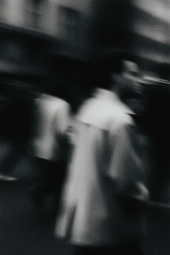 Haunting Kinetic Monochrome style reference image — heavy analog film grain
