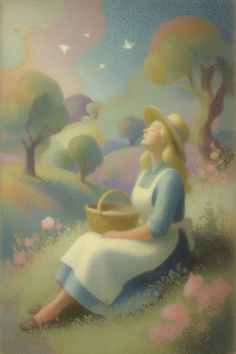 Ethereal Pointillist Storybook moodboard — generate AI images in this style