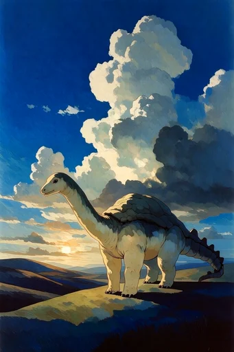 Nostalgic Surrealist Skies style reference image — painterly anime background style
