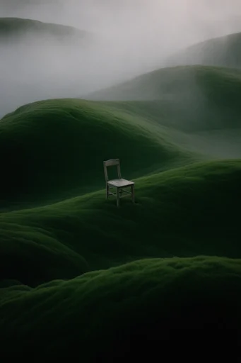 Surreal Velvet Landscapes style reference image — undulating green hills