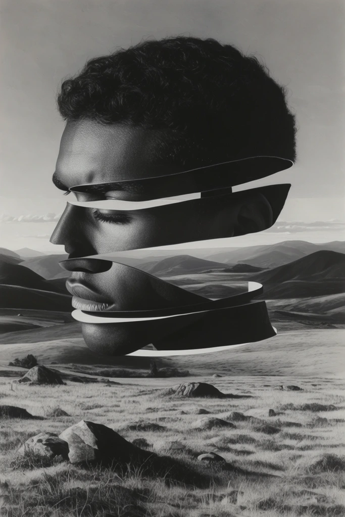 Fragmented Monochrome Surrealism style AI image example 2