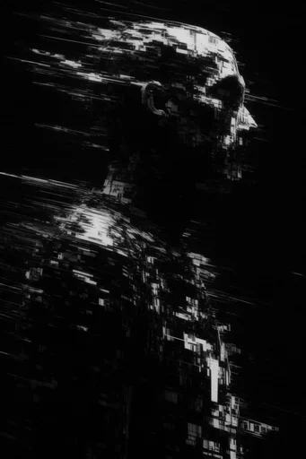 Brutalist Glitch Noir style reference image — brutalist geometric forms