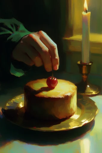 Cinematic Chiaroscuro Painterly style reference image — luminous golden highlights