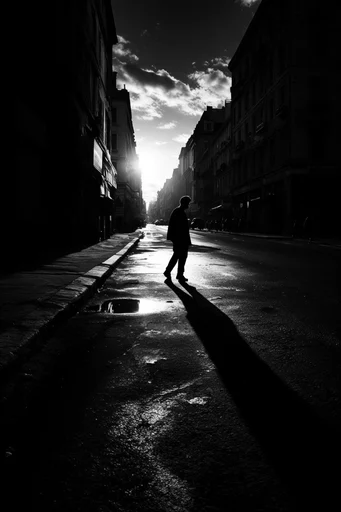 Monochromatic Noir Architecture style reference image — high-contrast monochrome