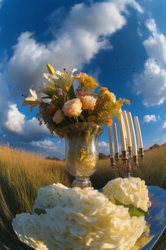 Hyper-Vivid Fisheye Surrealism style reference image — low-angle perspective