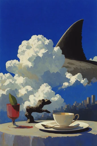 Nostalgic Anime Cloudscapes style reference image — towering cumulonimbus clouds