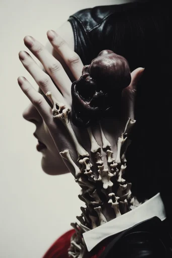 Monochromatic Biomorphic Gothic style reference image — porcelain skin