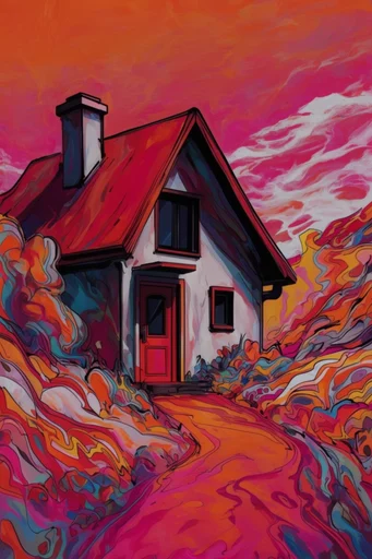 Vivid Crimson Graphicism style reference image — painterly digital textures
