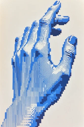 Digital Risograph Minimalism style reference image — geometric grid fragmentation
