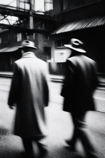 Gritty Monochromatic Noir style reference image — high-contrast black and white