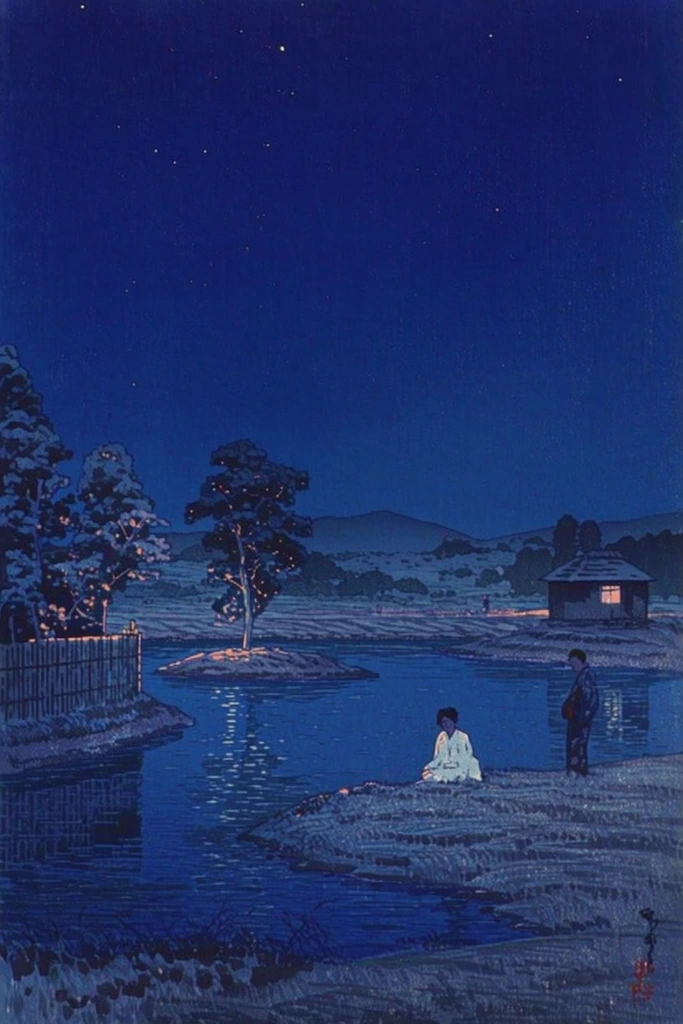 Nocturnal Woodblock Noir style AI image example 2