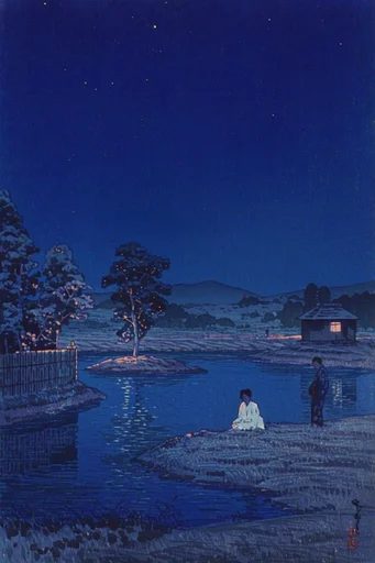 Nocturnal Woodblock Noir style AI image example 2