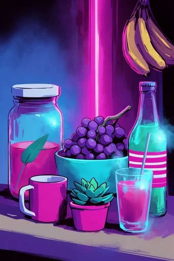 Neon Synthwave Graphic Noir style reference image — bold ink outlines