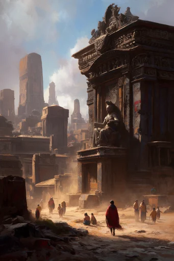 Monumental Industrial Golden Haze style AI image example 2