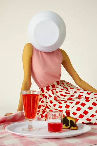 Graphic Surrealist Minimalism style reference image — vibrant crimson and primary red
