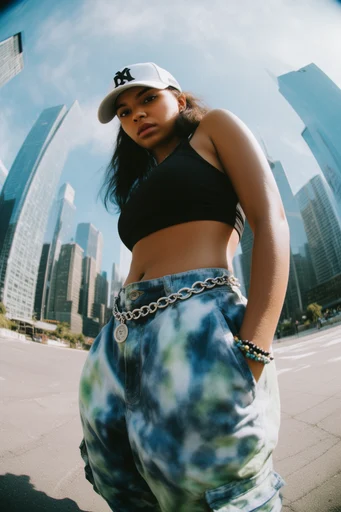 Hyper-Perspective Urban Pop style reference image — extreme low-angle perspective
