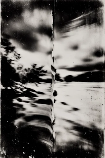 Distressed Monochromatic Noir style reference image — heavy analog grain