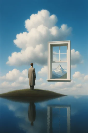 Surreal Infinite Horizon style reference image — solitary figure