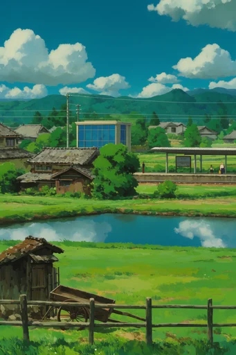 Nostalgic Ghibli Summer style reference image — vibrant gouache painting